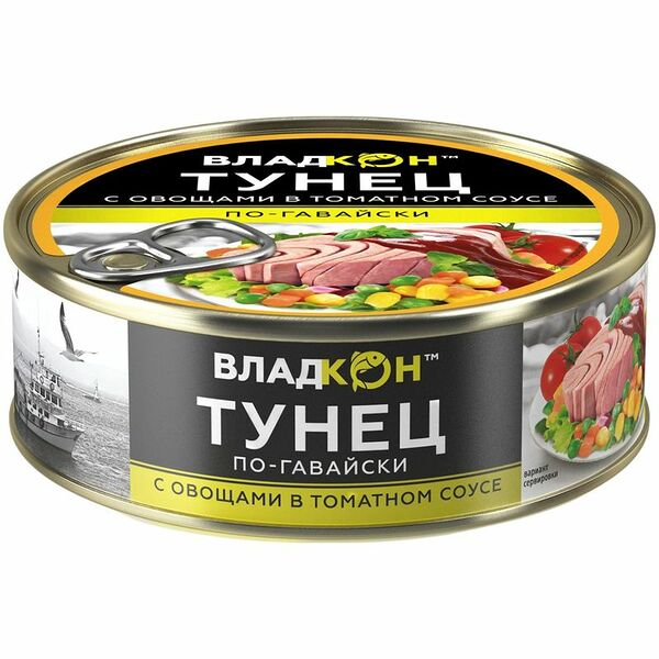 Тунец Владкон филе-кусочки с овощами в томатном соусе по-гавайски, 240 г