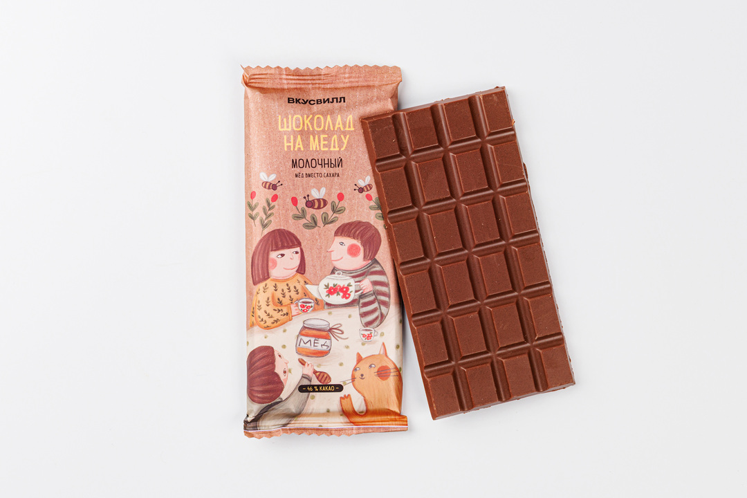 

Шоколад ВкусВилл на меду молочный 46% какао 70 г