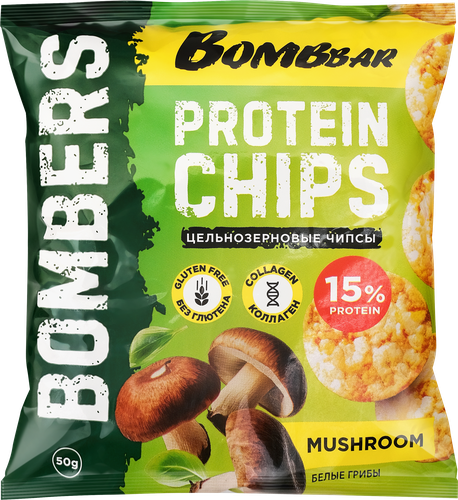 

Чипсы BombBar цельнозерновые протеиновые Белые грибы 50 г