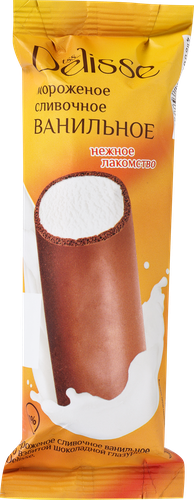 

Мороженое сливочное Delisse ванильное во взбитой шоколадной глазури 10%, без змж, трубочка 90 г