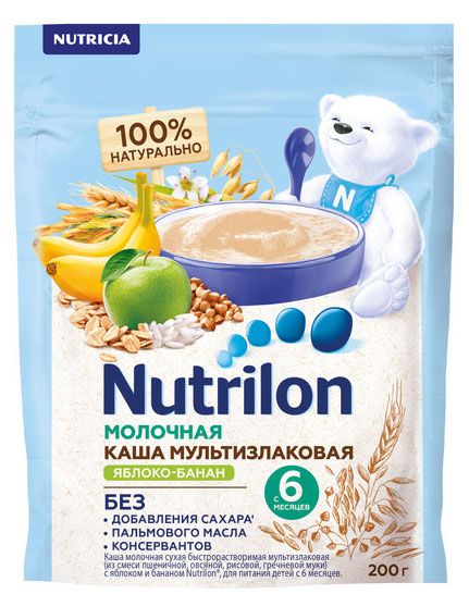 

Каша мультизлаковая молочная Nutrilon Яблоко-Банан, с 6 месяцев, 200 г