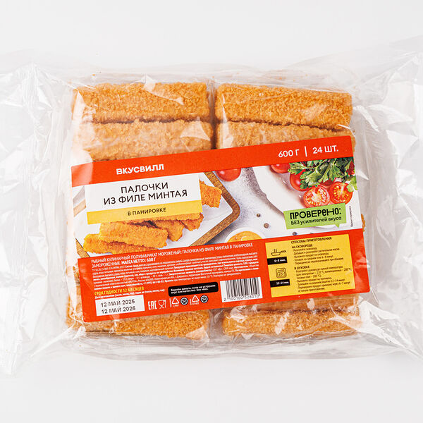 Палочки из филе минтая в панировке, Продукт замороженный , 600 г