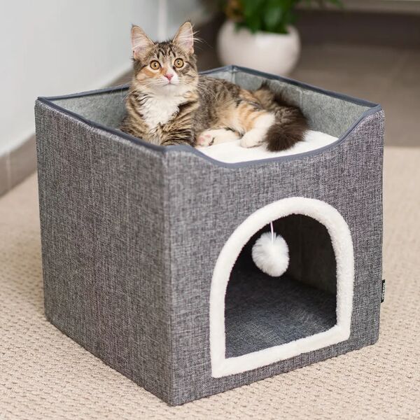 Дом-куб Rurri для кошек и собак мелких пород, 41х38х41 см, серый