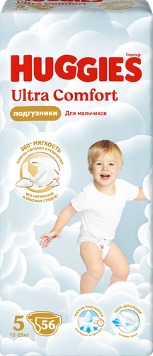 

Подгузники Huggies Ultra Comfort для мальчиков №5 12-22 кг 56 шт.