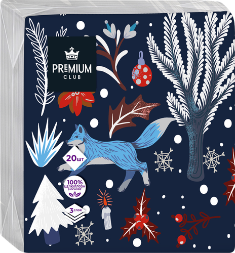 

Салфетки бумажные Premium Club Волшебный 3-слоя, 33х33 см, 20 шт в ассортименте