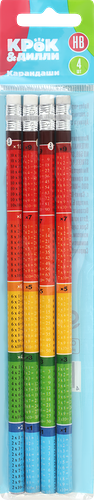 Набор карандашей чернографитных Крок&Дилли НВ с ластиком 4 шт