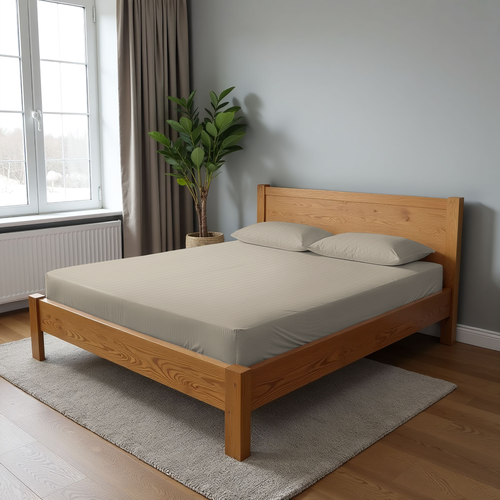 

Простыня на резинке Homeclub 160x200 см, бежевая, страйп-сатин