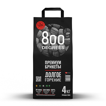 

Уголь в брикетах 800 Degrees Premium Долгое Горение мешок 4 кг Россия