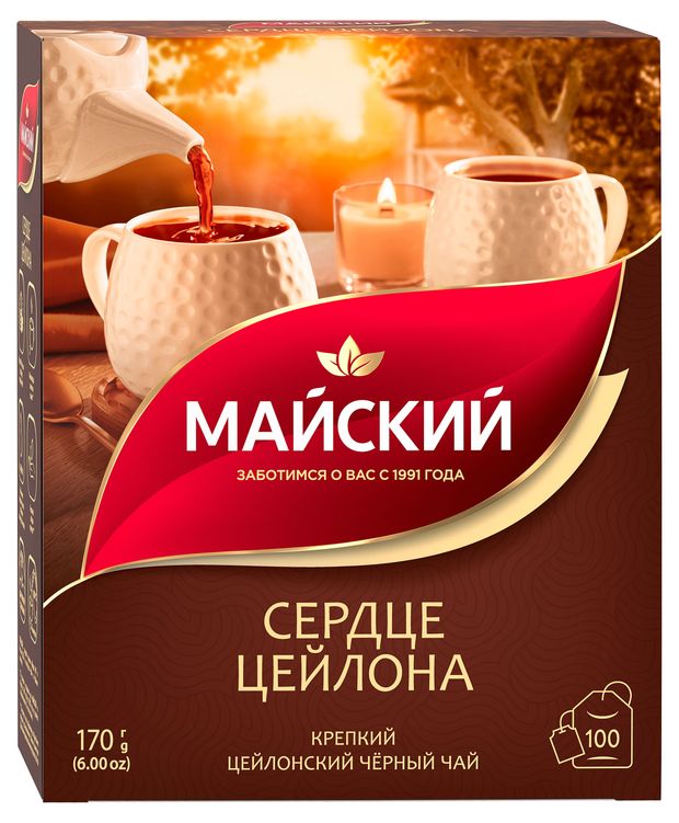 

Чай чёрный Майский классический Сердце Цейлона 100 пакетиков 170 г