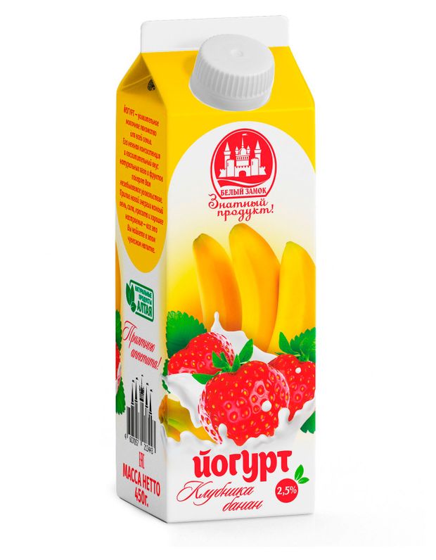

Йогурт Белый замок клубника банан 2.5% 450 мл