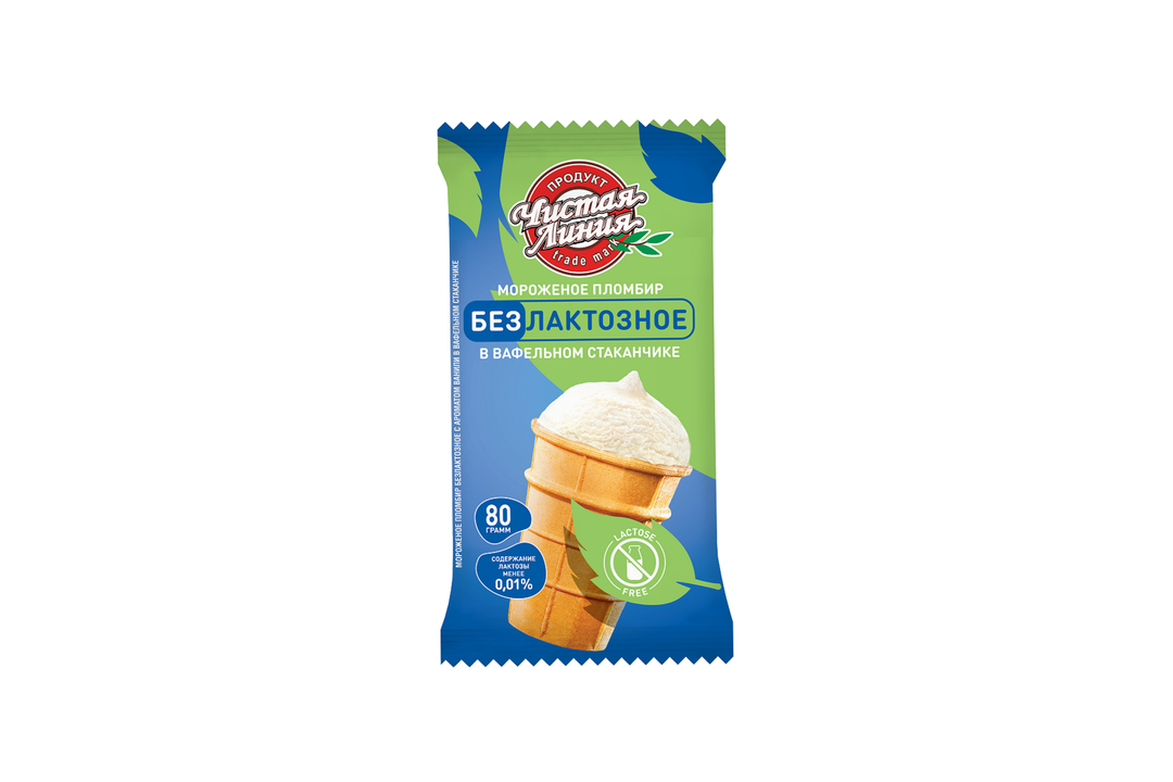 

Мороженое пломбир Чистая Линия безлактозное в вафельном стаканчике ванильное 80 г