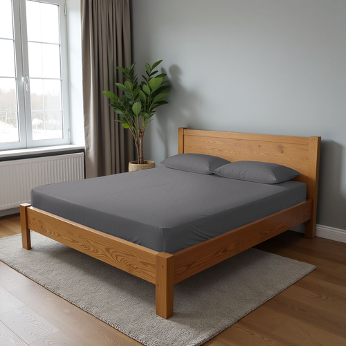 

Простыня на резинке Homeclub 200x200см серая страйп-сатин