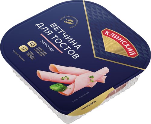 

Ветчина вареная Клинский для тостов категория А нарезка дизайн упаковки в ассортименте 210 г