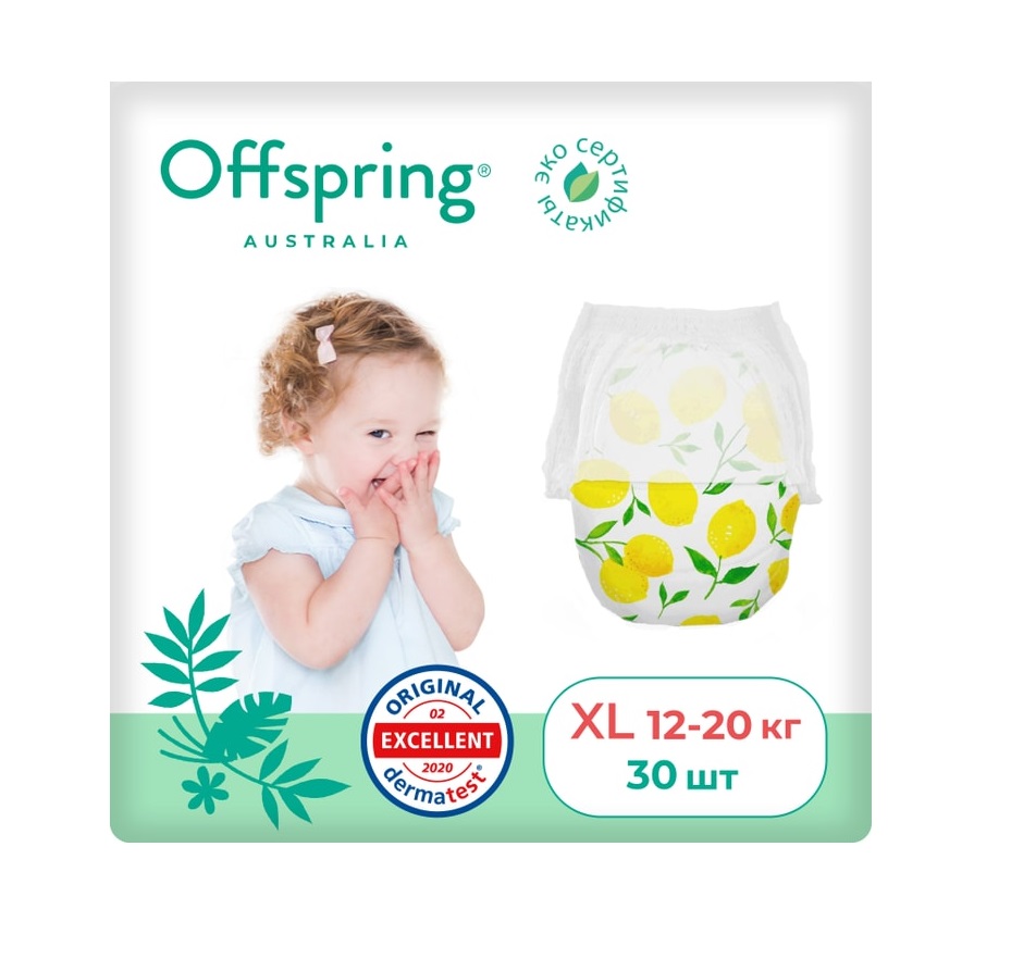 

Подгузники-трусики Offspring Лимоны р. XL 12-20 кг 30 шт.