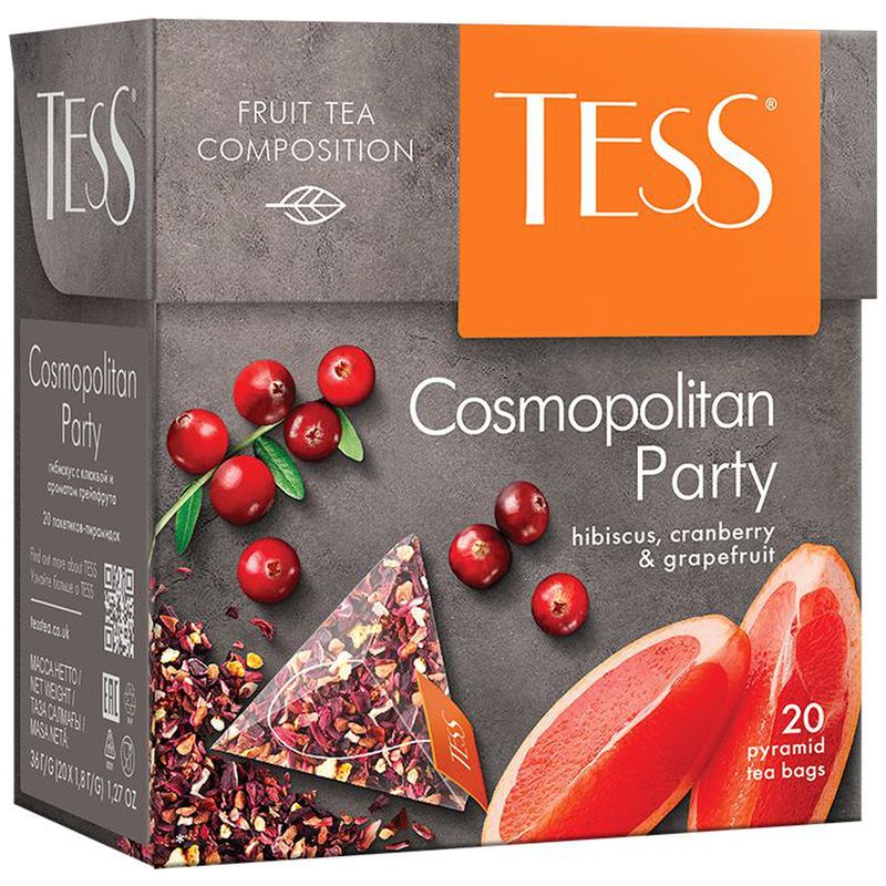

Чайный напиток Tess Cosmopolitan Party красный в пирамидках 20 шт 40 г