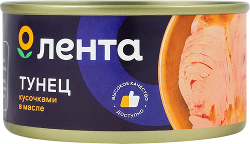 

Тунец Лента кусочки в масле 185 г