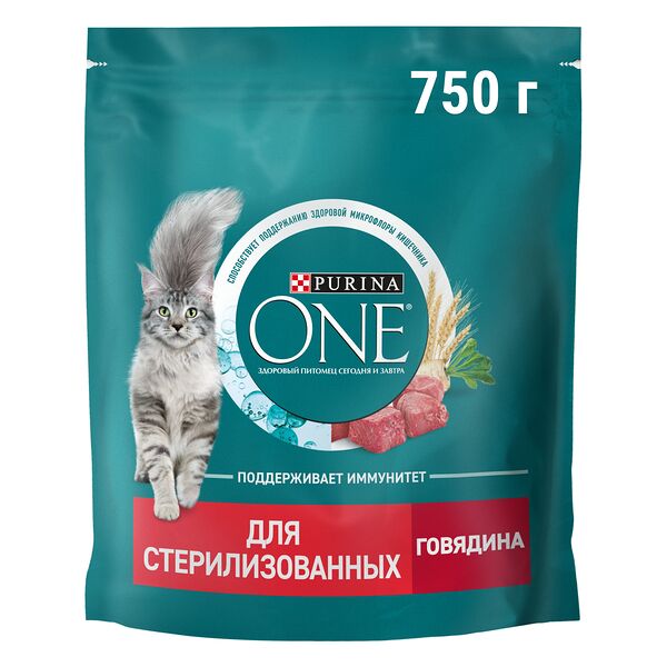 Сухой корм Purina One для стерилизованных кошек и кастрированных котов с высоким содержанием говядины и пшеницей пакет 750 г
