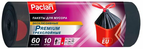 Мешки для мусора Paclan Premium 60 л, 10 шт