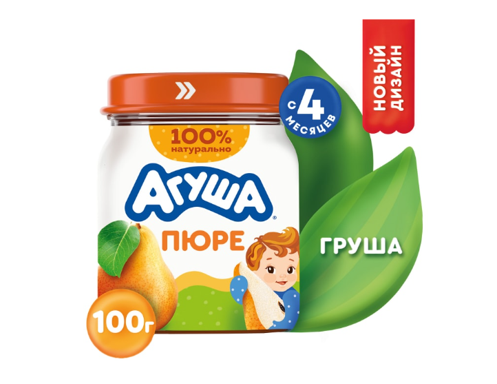 

Пюре фруктовое детское Агуша Груша в стеклянной баночке с 4 месяцев 100 г