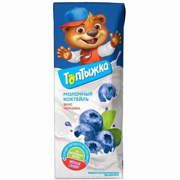 Коктейль молочный Топтыжка ультрапастеризованный со вкусом черники 3.2%, 200 г