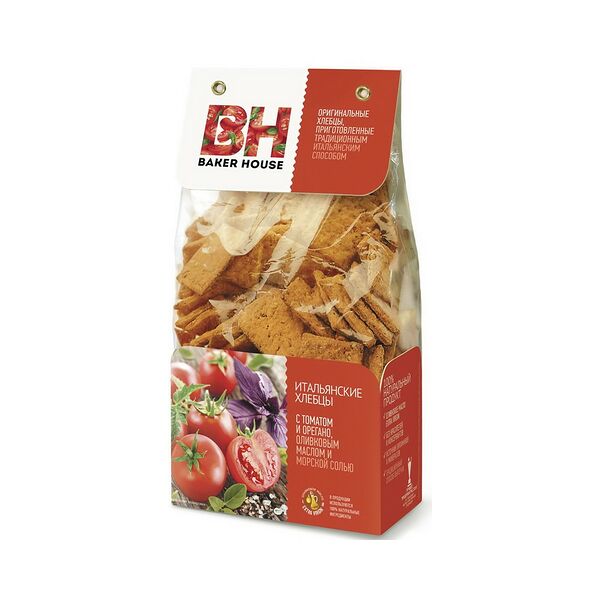 Итальянские хлебцы BAKER HOUSE с томатами и орегано вес 250г РОССИЯ