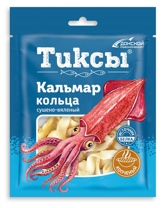 

Кальмар сушено-вяленый ТИКСЫ с ароматом копчения, кольца, 70г