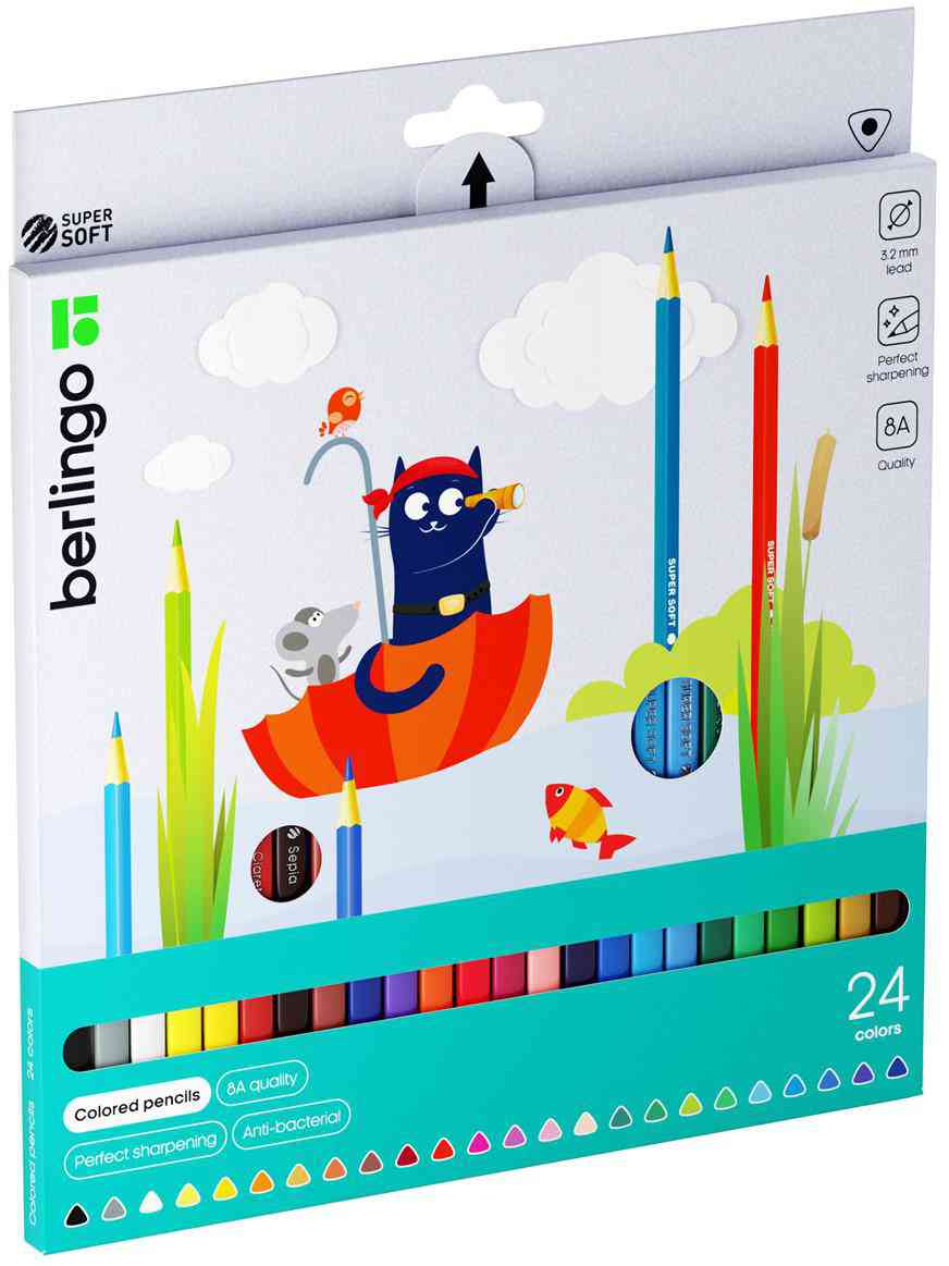 

Карандаши цветные Berlingo SuperSoft Жил-был кот, трехгранные, заточенные, 24 цвета