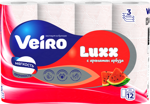

Бумага туалетная Veiro Luxx Арбуз 3 слоя 12 шт.
