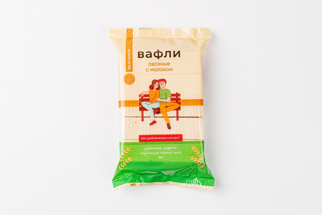 

Вафли овсяные с молоком ВкусВилл без добавления сахара 180 г