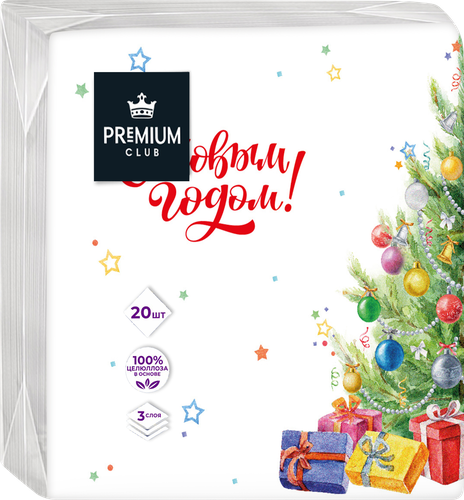 

Салфетки бумажные Premium Club Елочки 3-слоя 33 х 33 см 20 шт., дизайн в ассортименте