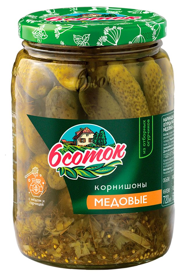 

Огурцы 6 Соток маринованные Корнишоны Медовые 680 г