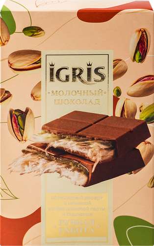 Шоколад молочный Igris с начинкой из фисташковой пасты и пишмание 150 г