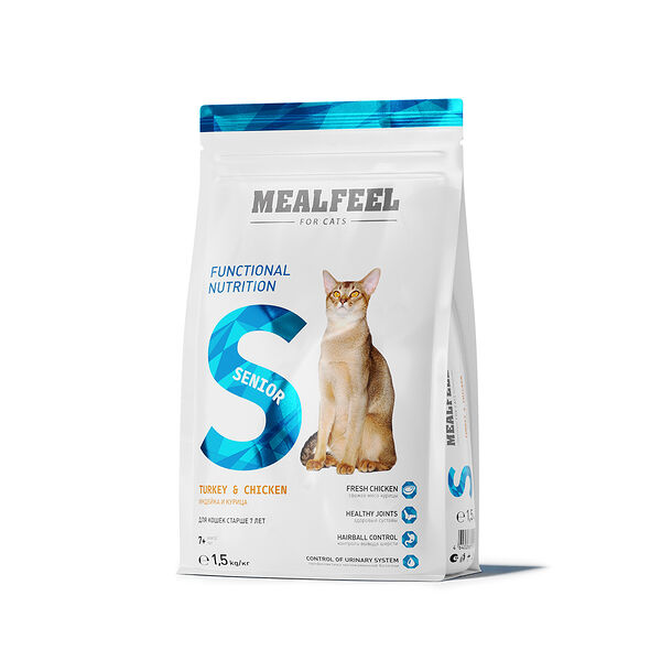 Корм Mealfeel сухой для кошек старше 7 лет с курицей и индейкой 1.5 кг