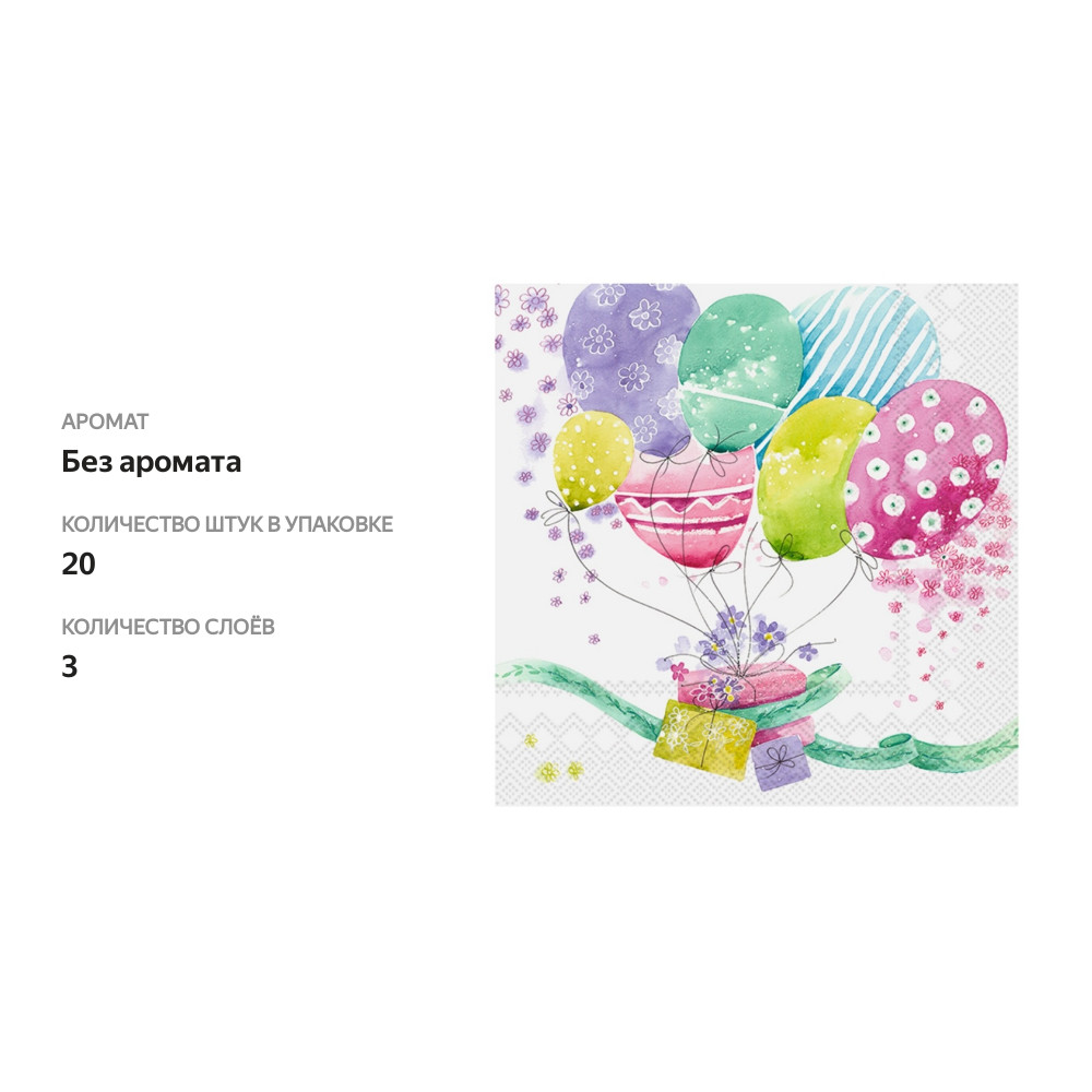 

Салфетки бумажные Ihr Birthday Balloons 33х33 см, 3-сл, 1 упаковка 20 шт, Германия