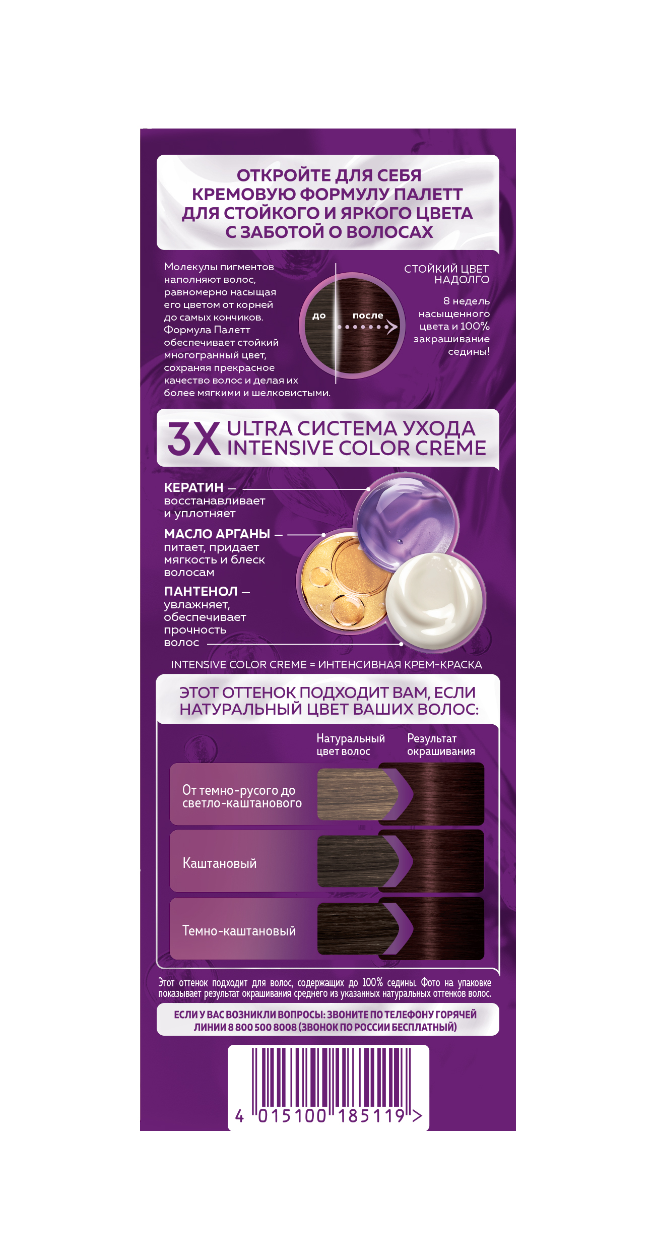 

Стойкая крем-краска для волос Палетт Интенсивный Цвет 3-68 (R2) Красное дерево 110 мл