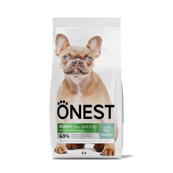 Сухой полнорационный корм Onest Puppy all breeds для щенков всех пород с индейкой 2,5 кг