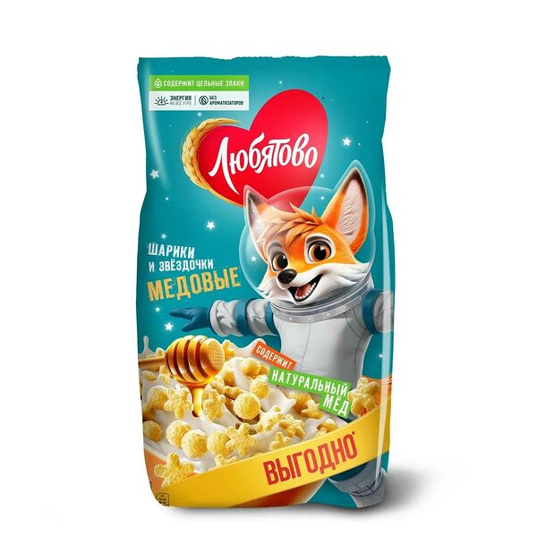 Завтраки готовые Любятово Медовые шарики и звёздочки 420 г  