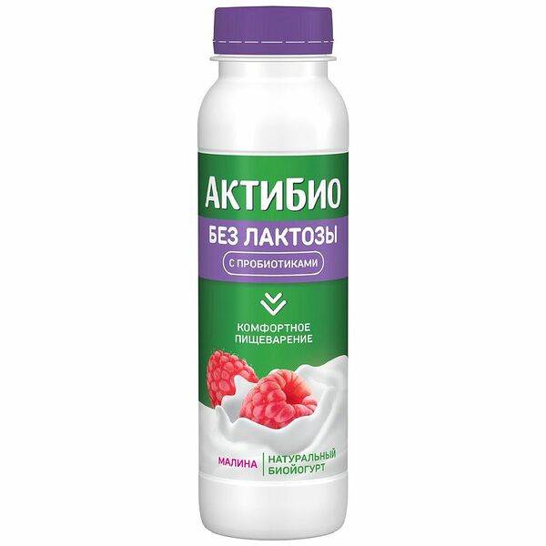 Биойогурт АктиБио безлактозный обогащённый бифидобактериями с малиной 1.5% 260 г