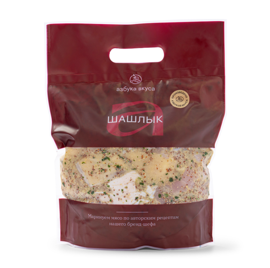

Шашлык охлажденный Азбука Вкуса из фермерского цыплёнка-бройлера в маринаде с зерновой горчицей вес