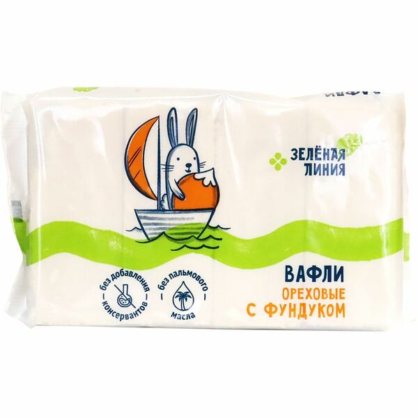 Вафли Ореховые с фундуком неглазированные Зелёная Линия, 150 г