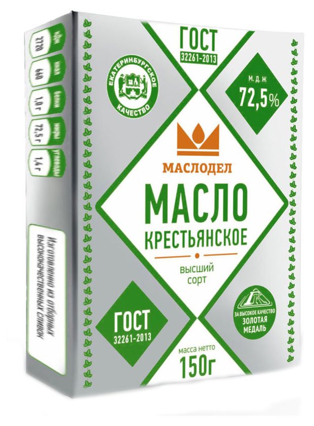 

Масло сливочное Маслодел крестьянское 72.5% 150 г