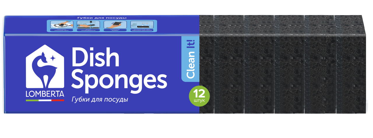 

Губка для посуды Lomberta Интенсив черная 9.5 x 6.5см 12 шт