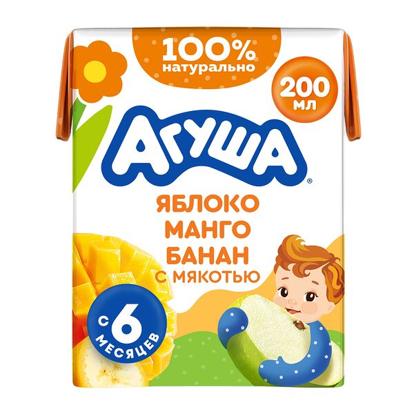 Сок детский Агуша Яблоко-манго-банан с мякотью с 6 месяцев 200 мл 