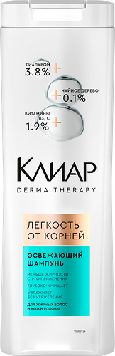 Освежающий шампунь для волос Клиар Derma Therapy Лёгкость от корней 380 мл