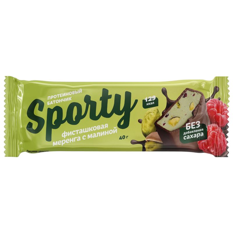 

Батончик Sporty Фисташковая Меренга с малиной протеиновый глазированный 40 г