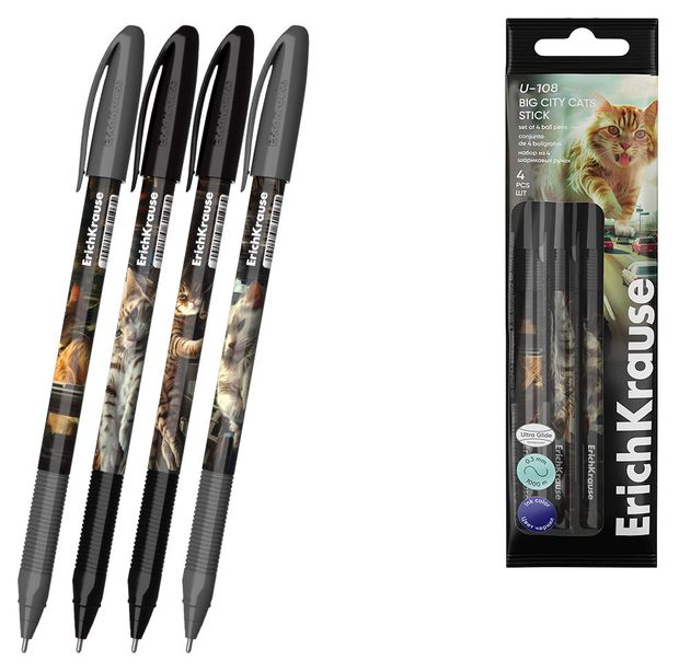 

Набор ручек ErichKrause Big City Cats синий 1.0 мм 4 шт