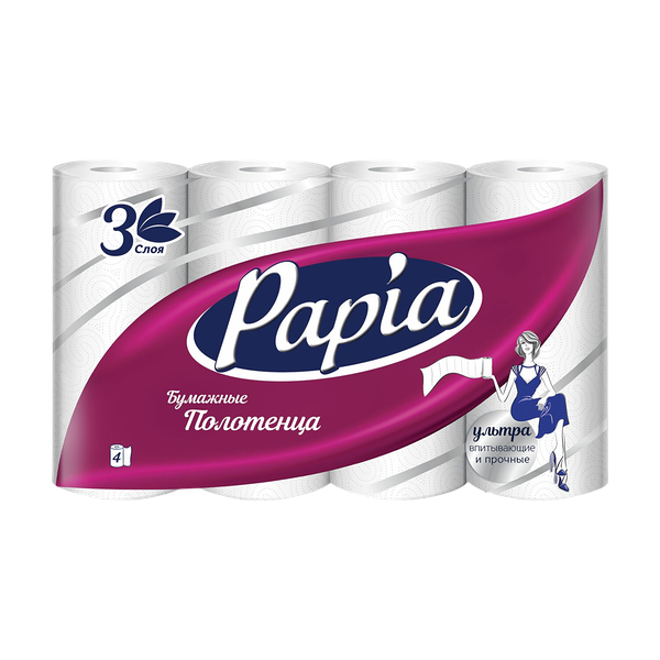 Полотенца бумажные Papia Ультра 3 рулона 3 слоя