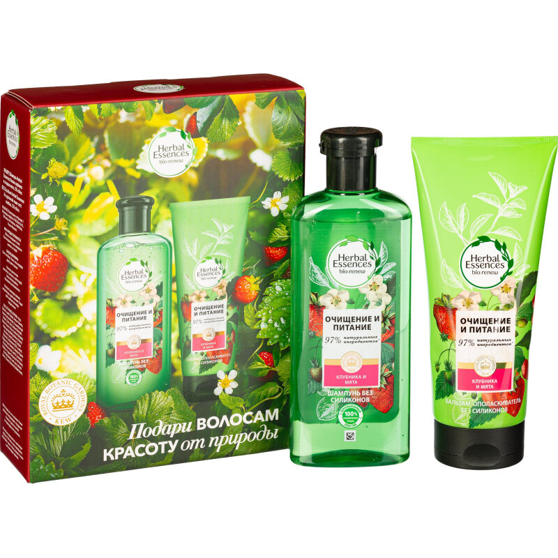 

Подарочный набор Herbal Essences Клубника и мята Шампунь для волос 250 мл + Бальзам-ополаскиватель 180 мл