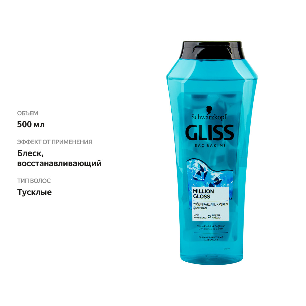 

Шампунь для волос GLISS Million gloss Интенсивный блеск, 500мл