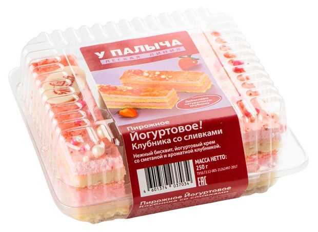 

Пирожное бисвитное У Палыча Йогуртовое Клубника со сливками охлажденное 250 г